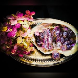 Amethyst Handmade Runestone Set - Nordic Heathen Runes - Pagan Alter Supplies
